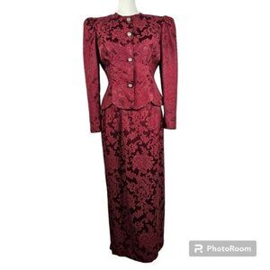 Vtg 80s Jessica McClintock Brocade Magenta Skirt Suit Set 12 Wedding Holiday